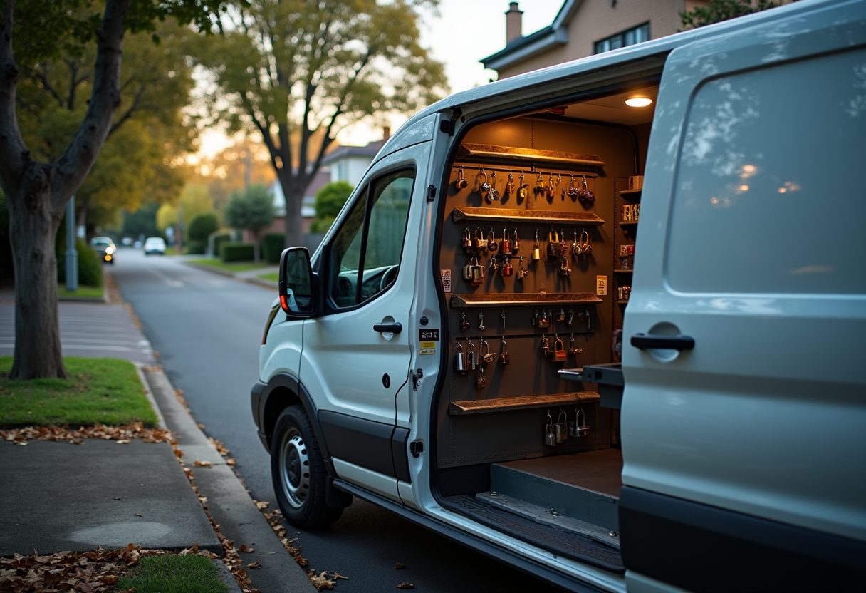 Locksmith van on a leafy North Shore street — Mosman